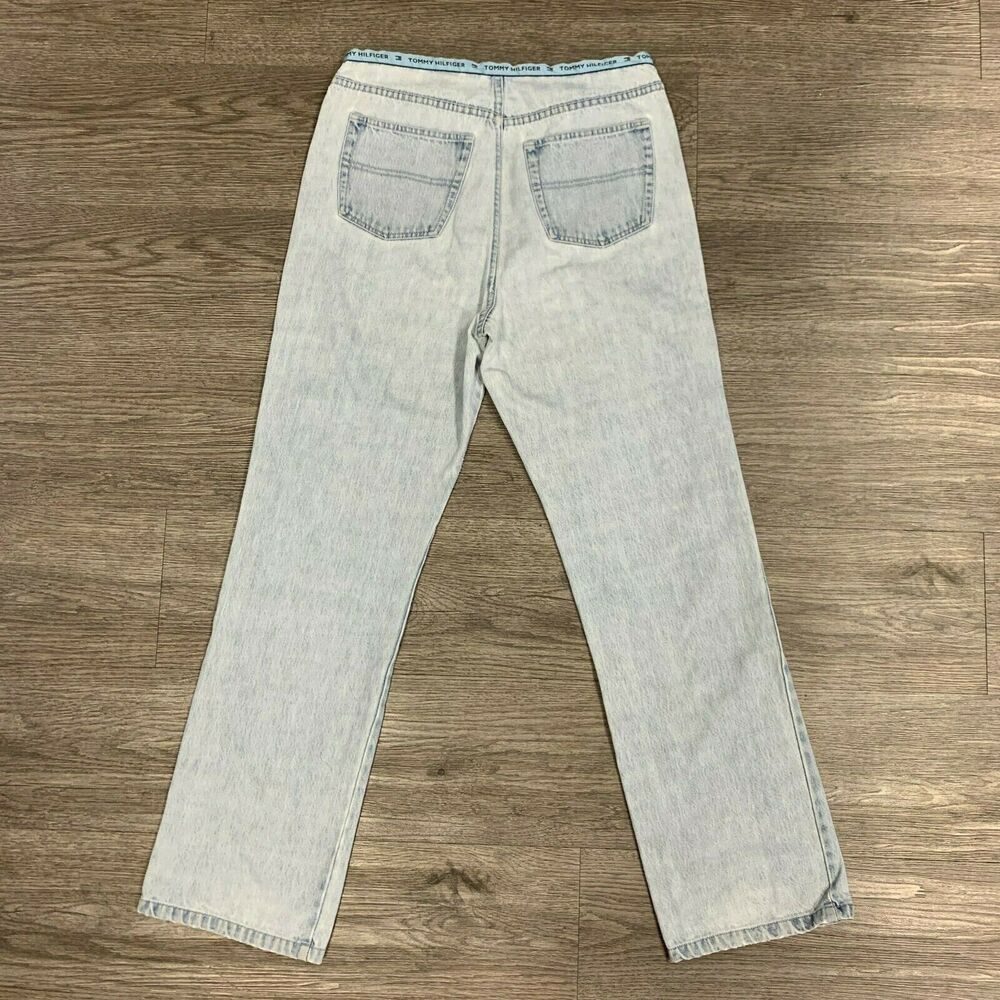 Vintage Tommy Hilfiger Jeans Size 8 High Rise Spellout Waist Band Straight Leg - Picture 3 of 10